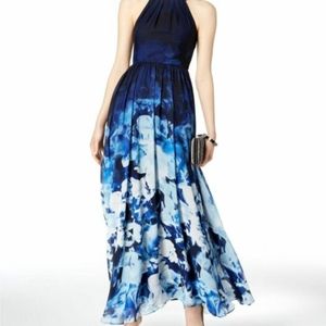 Betsy & Adam Blue Floral maxi dress gown NWT sz10